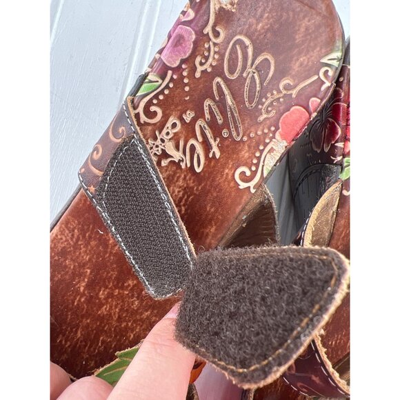 Elite By Corkys Women's Size 7 Leather Floral Wedge Sandals Shelby - Picture 4 of 8